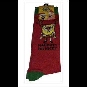 SpongeBob Crew Socks 1 Pair Men 6.5-12 Red Green Reindeer Holiday Christmas NEW!